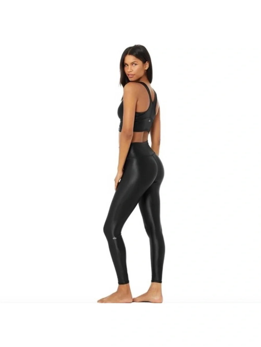 ALO Yoga Shine 7/8 High Waist Leggings in Shiny Liquid Gloss Black Size Small